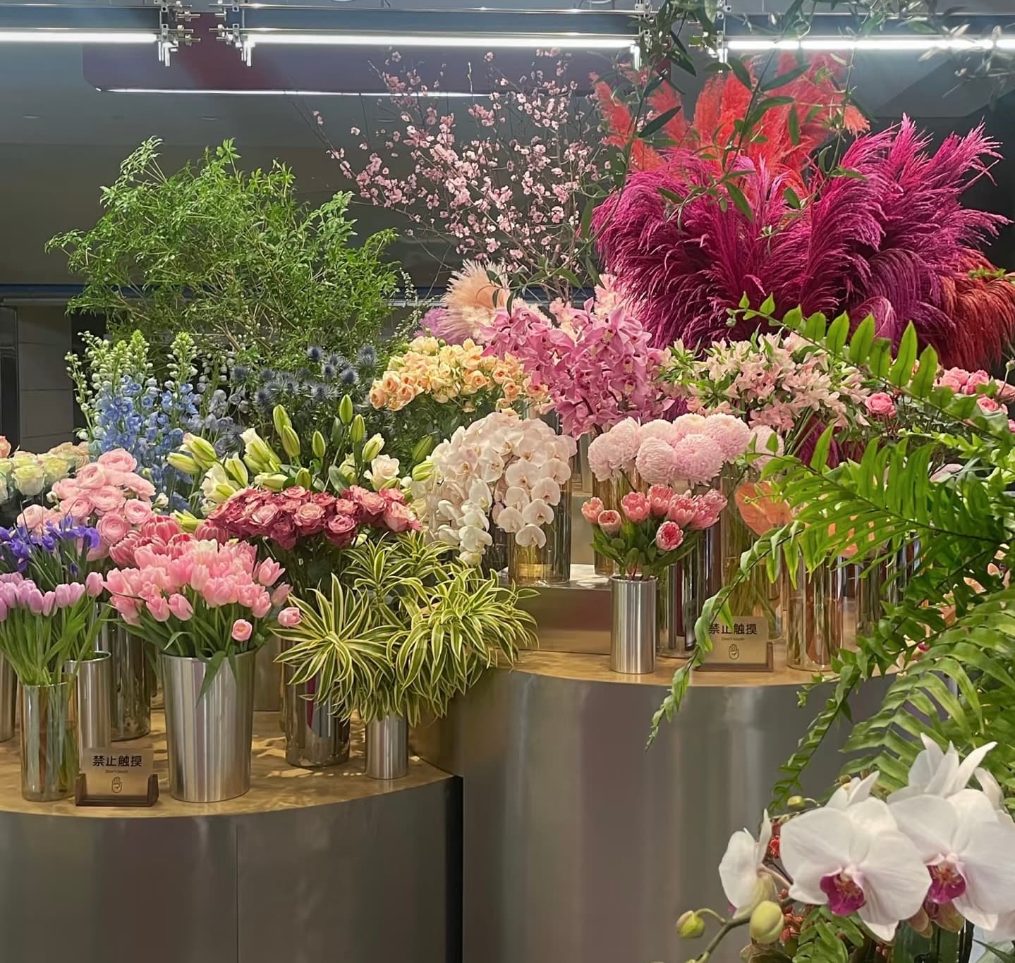 A vibrant selection of flowers prepared for arrangement